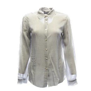 GIORGIO ARMANI Brown & White Pinstripe Silk Top Size EU38/ US 6